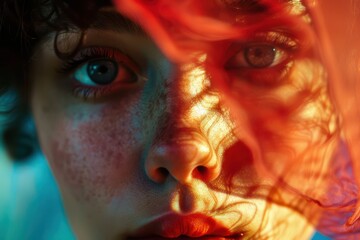 Poster - Brightly colored face art showcases creativity and individuality during a vibrant art festival celebration at night