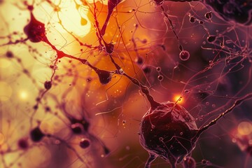 Fototapete - Exploring the intricate connections of neurons in a vibrant neural network under glowing lights