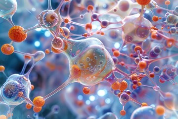 Poster - Exploring the intricate connections of neurons in a vibrant neural network under glowing lights