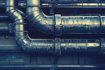 Aufkleber - Intricate network of industrial piping in a modern manufacturing facility showcasing detailed engineering and design
