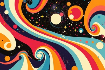 Poster - Vibrant abstract art with circular patterns and dynamic colors showcasing an energetic and playful design
