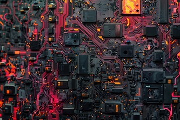 Poster - Colorful arrangement of electronic circuit boards displaying intricate designs and textures