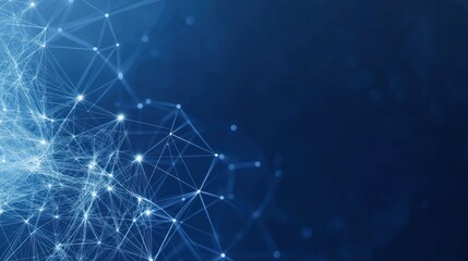 Poster - abstract network design with interconnected light dots, lines. blue polygonal backdrop. futuristic t