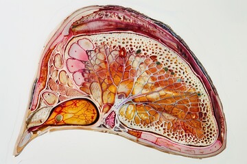 Poster - Microscopic view of a colorful cross-section of a plant leaf showcasing intricate cellular structures and patterns in vibrant hues