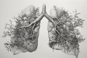 Poster - Detailed anatomical illustration showcasing human lungs with intricate branching airways and alveoli, highlighting the respiratory system's design and structure