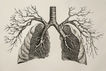 Poster - Detailed anatomical illustration showcasing human lungs with intricate branching airways and alveoli, highlighting the respiratory system's design and structure