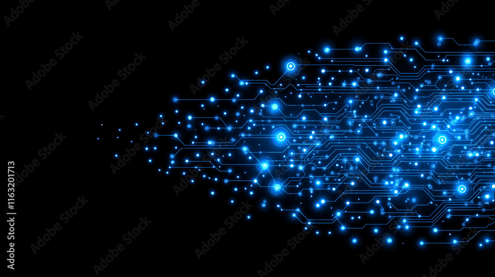 Digital Network: Abstract blue glowing circuit board on a black ...