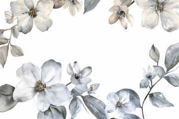Poster - Delicate white flowers with soft gray leaves create an elegant and serene atmosphere in a light background