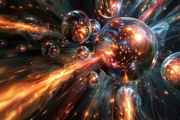 Leinwandbilder - Vibrant cosmic spheres burst with energy and light in a dynamic display of color, emphasizing the wonders of space and time in an abstract composition