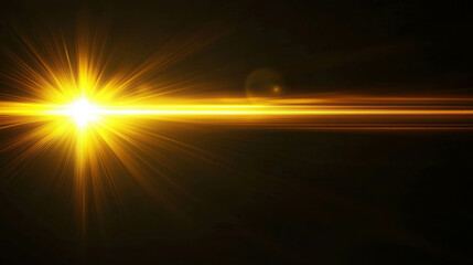 Poster - Bright Yellow Beam of Light Cutting Through the Darkness in a Pitch Background