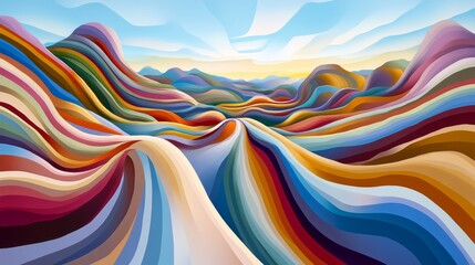 Poster - An abstract representation of Wi-Fi signals in a colorful digital landscape, with vibrant lines and shapes symbolizing the flow of data and connectivity.
