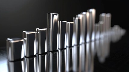 Aufkleber - A D bar chart in metallic shades showing financial trends, with reflections on a glass surface and a dark professional background.
