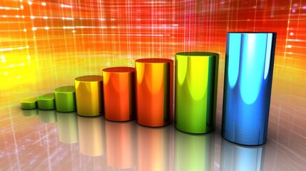 Poster - A D bar chart in vibrant colors representing financial growth, with glowing data points and a futuristic digital background in a business setting.