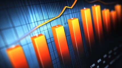 Poster - A close-up of a financial bar graph on a computer screen, showing business growth metrics and trends, with a professional, minimalist design.