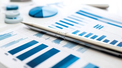 Leinwandbilder - A close-up of a financial bar graph on a computer screen, showing business growth metrics and trends, with a professional, minimalist design.