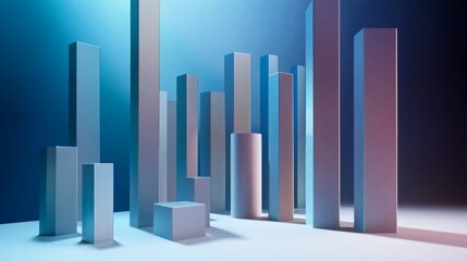 Poster - A modern D bar graph displaying financial performance with rising and falling bars, set against a professional blue and gray background.