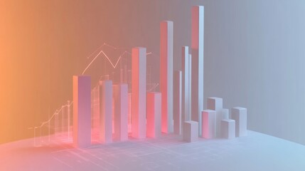 Poster - a professional d bar chart in soft gradient tones, with bars rising upwards and data lines overlaid,