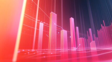 Poster - a professional d bar chart in soft gradient tones, with bars rising upwards and data lines overlaid,