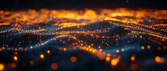 Poster - A creative 3D mockup of a digital world map with glowing points and illuminated connections, representing global networks and connections on a dark background