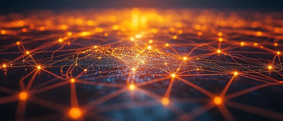 Poster - A creative 3D mockup of a digital world map with glowing points and illuminated connections, representing global networks and connections on a dark background