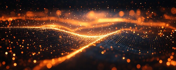 Poster - a dynamic 3d visualization of a glowing world map outline, representing big data and internet techno