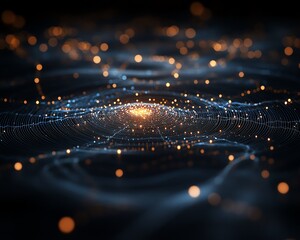Poster - A hightech 3D design of a digital world map scheme with illuminated points and lines, symbolizing global connection and networks, on a dark background