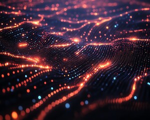 Poster - A hightech 3D design of a digital world map scheme with illuminated points and lines, symbolizing global connection and networks, on a dark background