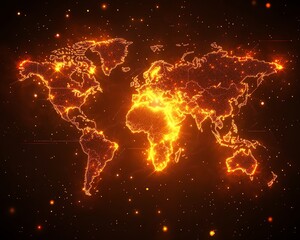 Poster - A striking 3D design of a digital world map with radiant lights, highlighting global connection and network systems, set against a dark, techinspired backdrop