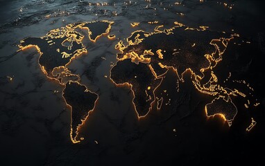 Poster - A striking 3D design of a digital world map with radiant lights, highlighting global connection and network systems, set against a dark, techinspired backdrop