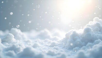 Fototapete - A generative AI illustration of an abstract background featuring white foam particles floating through the air in a bright, illuminated setting