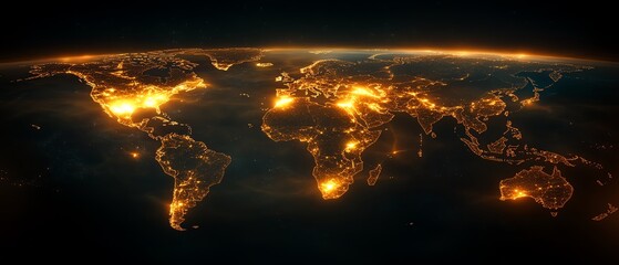 Poster - A vibrant 3D rendering of a digital world map contour glowing in neon colors, illustrating the concept of big data and internet technologies on a dark background