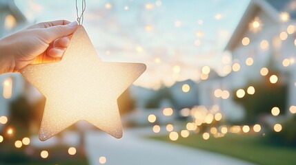 Poster - Cozy Suburban Winter Evening with Glowing Holiday Decor and Handmade Stars