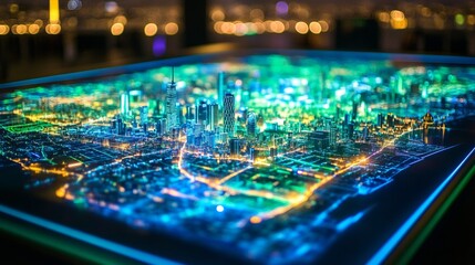 Poster - Futuristic Smart City Data Visualization Neon Connectivity on Interactive Display