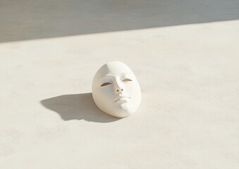 Aufkleber - Minimalist White Theatrical Mask in Soft Shadows on Textured Surface
