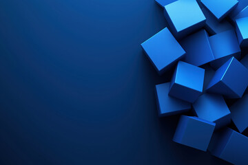 Poster - Cubes in various shades of blue scattered on a deep blue background