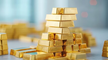 Poster - Stacked gold bars and bonds, financial security theme, 3D illustration