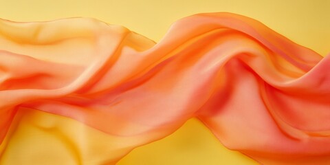 Aufkleber - Flowing Orange Fabric on Bright Yellow Background Abstract Elegance in Motion
