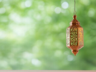 Poster - Elegant Decorative Lantern Against Lush Green Backdrop