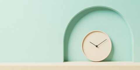 Aufkleber - Minimalist Wall Clock in Pastel Interior Arch Niche