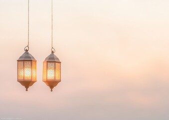 Poster - Serene Glow of Hanging Lanterns Against Soft Gradient Sky