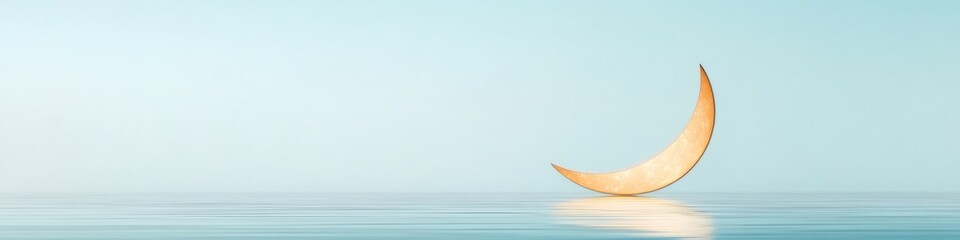 Poster - Serene Crescent Moon Reflection on Tranquil Waters at Dusk