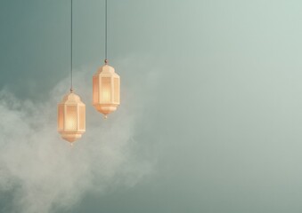 Poster - Elegant Ramadan Lanterns Casting Warm Glow in Minimalistic Setting