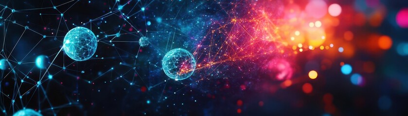 Aufkleber - Interconnected orbs forming a digital galaxy, computational power, virtual universes