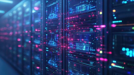 Leinwandbilder - Futuristic supercomputer emitting glowing data streams, computational power, AI revolution