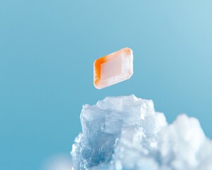 Poster - Futuristic Close-Up Microchip Concept on Ice Against Blue Background