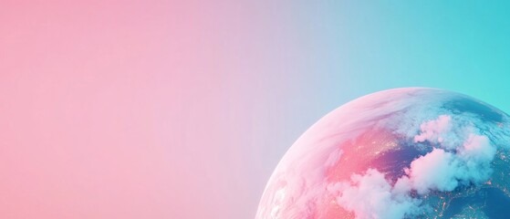 Poster - Earth from Space Glowing City Lights in Pastel Gradient Sky