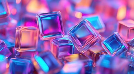 Wall Mural - Vibrant neon-lit glass cubes, abstract background.