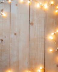 Poster - Warm Evening Ambiance with Soft Fairy Lights on Wooden Table