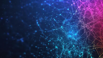 Poster - Abstract digital network with vibrant colors showcasing interconnected nodes and data flow in a futuristic design.