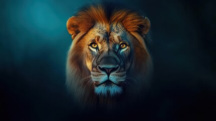 Aufkleber - A hyperdetailed lion face with piercing golden eyes, dramatic lighting and shading